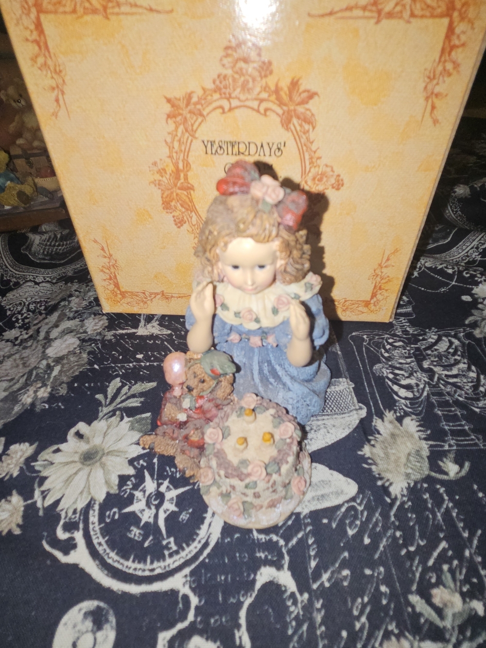 Yesterday's Girl Porcelain Figurine in Blue with Pastel Floral Accents
